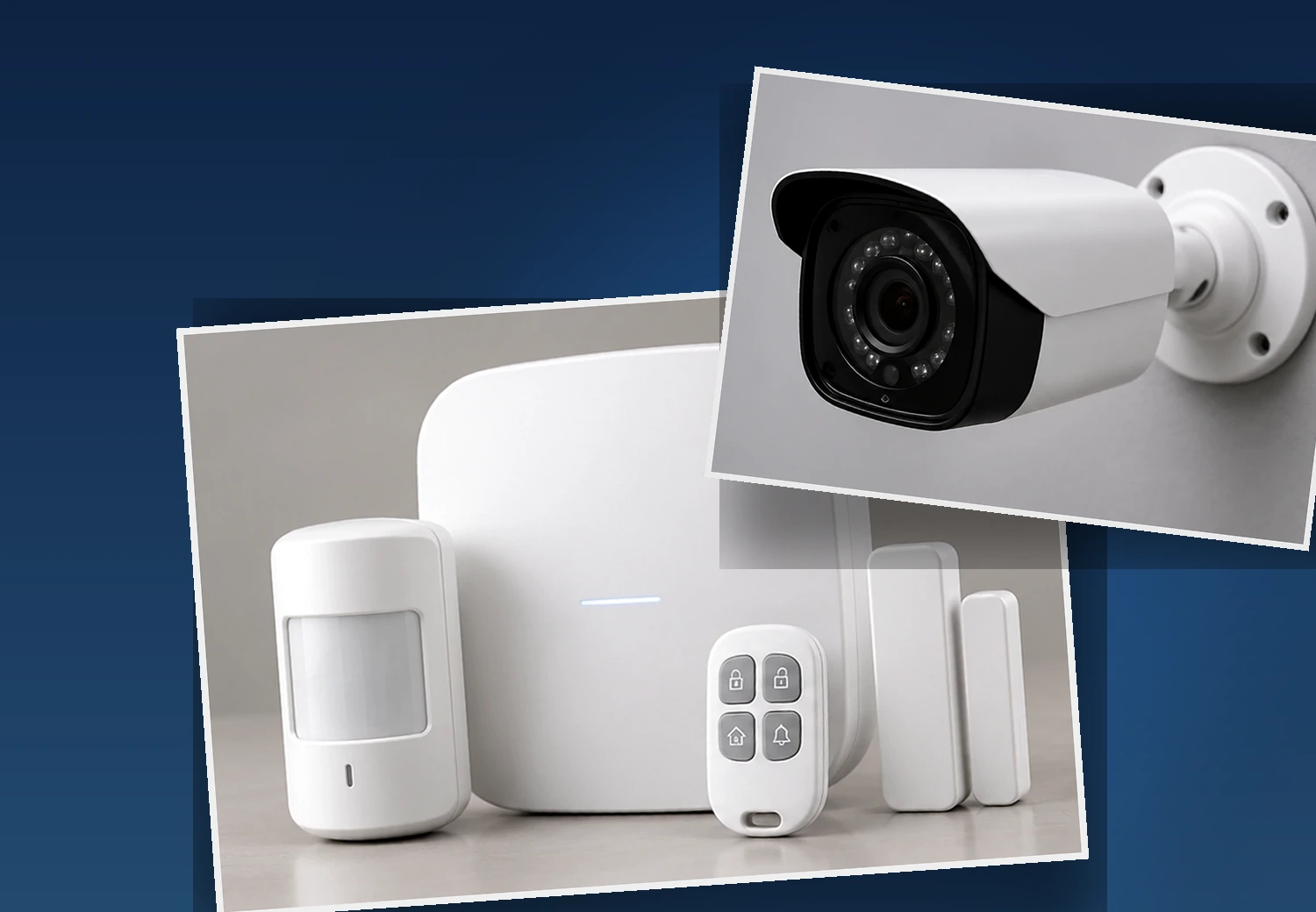 TVS Security – otthoni riasztórendszer és kültéri kamera, termékillusztráció